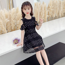 Girls dress Summer 2022 new Yangqi Children short sleeve Podot skirt Girl lace Princess Leia Shoulder Princess Dress