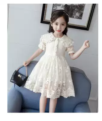British girl dress 2021 summer new children's net red lace summer western style little girl princess skirt