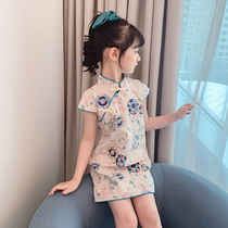 Girls cheongsam skirt 2021 summer new little girl summer Han dress Tang dress children lady floral dress