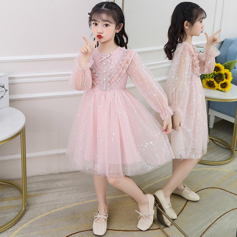 Girl Foreign Dress Spring Autumn Clothing 2022 New Foreign Pie Girl Online Dress Spring Children Han Version Long Sleeve Princess Dress