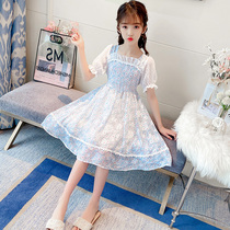 Girls Broken Flowers Dress dress Summer 2022 new children Snow spinning Princess Leia Skirt Girl Han Edition Foreign Air Short Sleeve Skirt