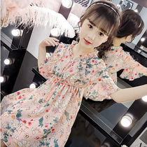 South Korean girlsladies ladies dress new foreign air children Snow spinning Crushed Flowers Skirt summer CUHK Tong Short Sleeves Princess Dress