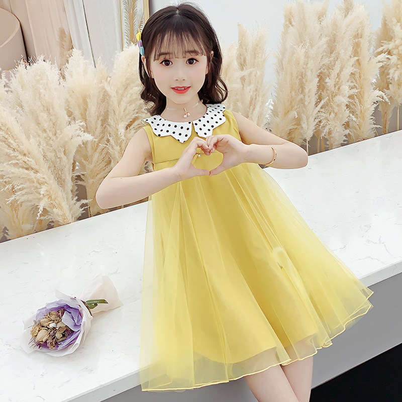 Girls Summer Dress Ocean Dress 2022 New Foreign Pie Children A dress Summer CUHK Trendy Net Veil Princess Dress