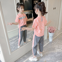 Hong Kong girls summer shipping action set Childrens summer middle and large childrens Korean version of the Foreign girl net red casual two-piece suit