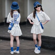 South Korea summer girls dress summer 2021 new large childrens polo lapel childrens clothing short sleeve princess skirt