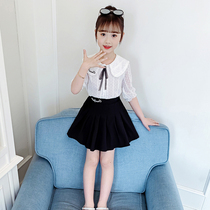 Girl White Suit Dress Summer Dress 2022 New Ocean Gas Trendy Children Summer Pure Color Shirt Short Dress Two Sets