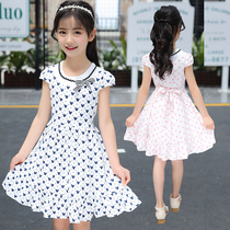 Korean girls cotton dress 2021 summer new Korean version of the big child floral Western style short-sleeved princess skirt