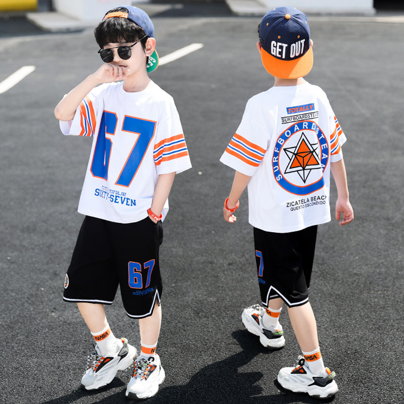 Children Suit Boy Sports Suit Summer Dress 2022 New Handsome Young Boy Short Sleeve Foreign Basketball Suit Two Sets