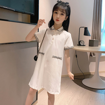 Korean version of the girl summer T-shirt dress 2021 summer new fashion little lady polo medium long casual dress