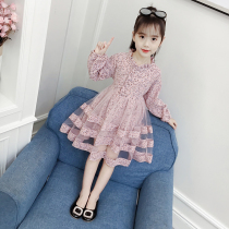Girl Lian Dress Spring Autumn Dress 2022 New Ocean Gas Children Thin Web Yarn Nepotism Dress Baby Broken Flowers Long Sleeve Princess Dress