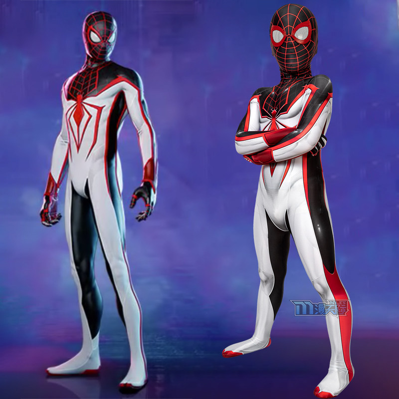 Comics Spiderman ps5 Child tight clothing Miles Morales cos Lights dress headgear