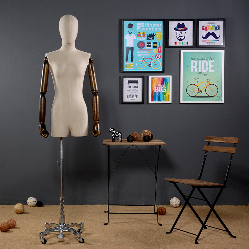 Add work bust model props women's fashion clothing store model window model stand with abstract head electroplating universal wheel