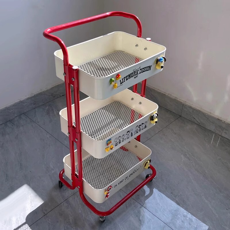 Dopamine Trolley Storage Rack Mobile Floor-Standing Living Room Snack Multi-Layer Storage Rack Metal Lasker Storage Basket