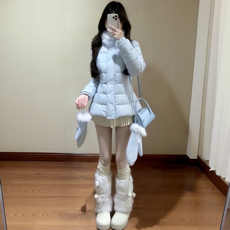 Waist-Cinching down Cotton Jacket for Women, 2026 New Style, Ribbed Cotton Coat, Slim Fit for Petite Figures, Winter High-End Feel Outerwear
