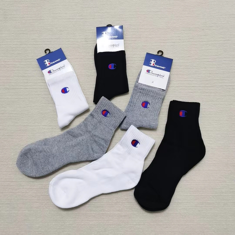 Trendy Brand Pure Cotton Socks, Unisex, Thickened Towel Bottom, Short Socks, Casual Running Sports Champion Mid-Calf Socks, Thin