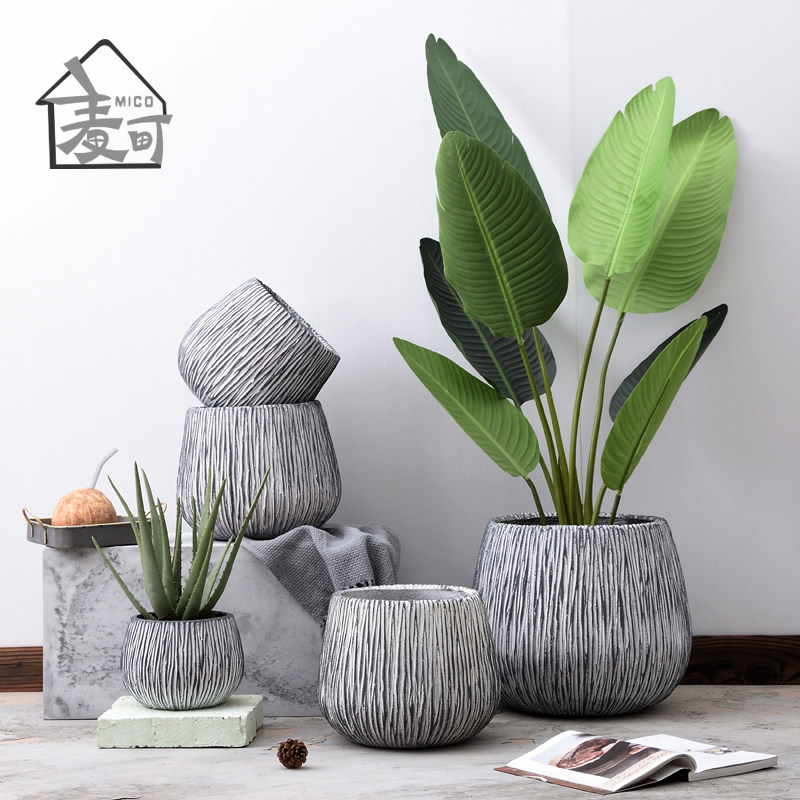 Nordic Ins Wind Cement Flowerpots Grey Round Large creative personality Home Multi-meat Gold Ge flower Flower Pendulum