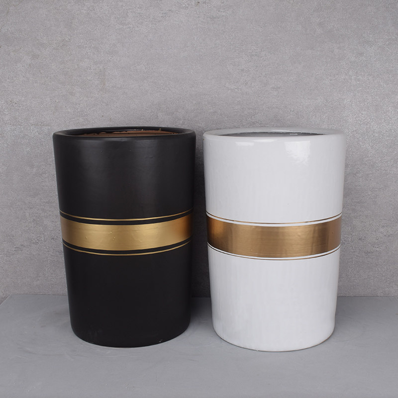 Minimalist high cylinder ceramic white flower pot gold Ge Fat Property Tree Large number clear cabin Home Creative personality Balcony Nursery