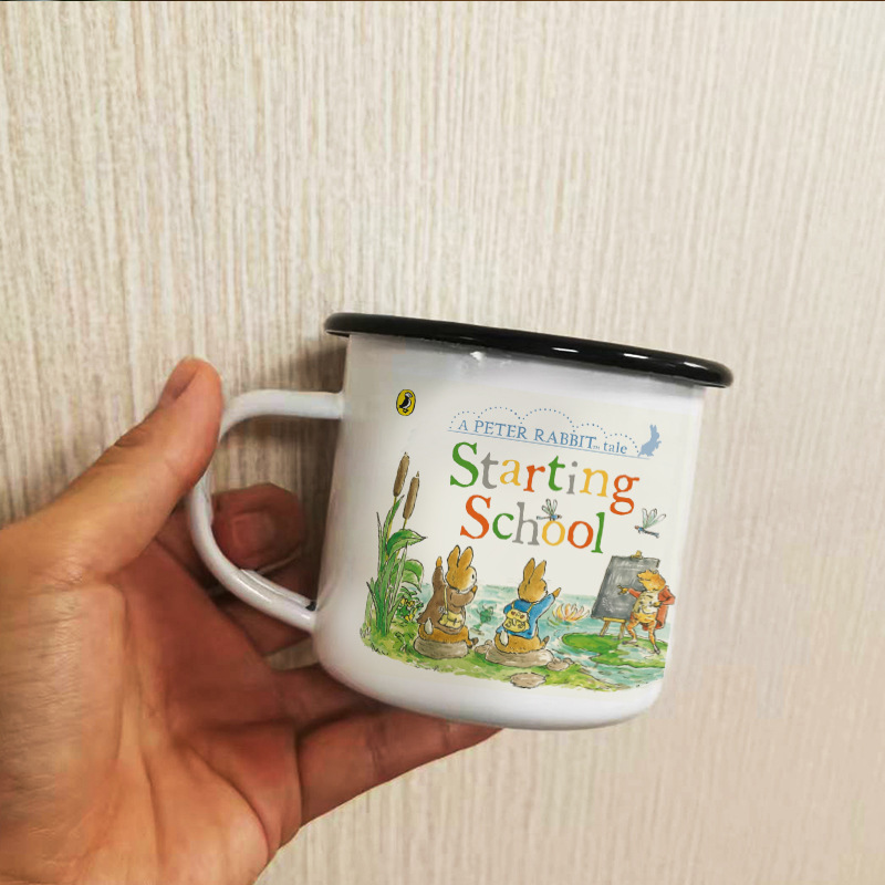 Peter Rabbit Illustration Enamel Cup, Cartoon Fairy Tale Cute Style Tableware, Children's Kindergarten Anti-Fall Soup Bowl Peter Rabbit Illustration Enamel Cup, Cartoon Fairy Tale Cute Style Tableware, Children's Kindergarten Anti-Fall Soup Bowl