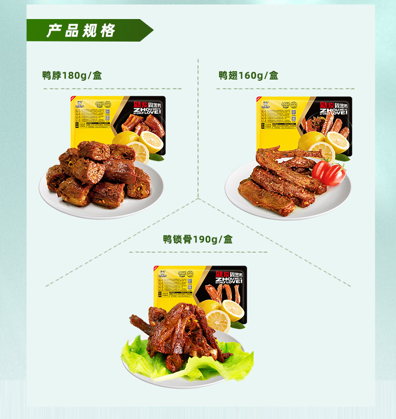 周黑鸭 卤鸭脖 180g*3+鸭锁骨 190g*1+鸭翅 160g*1 锁鲜盒装 图3
