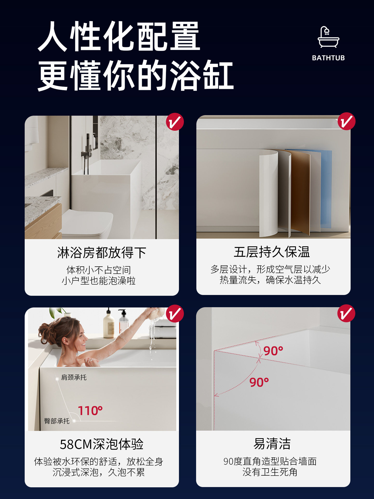Small Household Bathtub for Adults, Japanese-Style, Acrylic, No Installation Required, Deep Soaking, Sitting Type, Seamless Integrated Bathtub