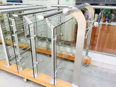 Customized glass stair handrail stainless steel column staircase guardrail balustrade balcony guardrail stainless steel column