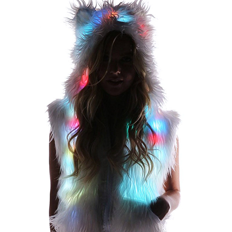 LED luminous horse chia with lamp white fur straw blouse with shoulder strap cap bar female singer DJ dance team to perform