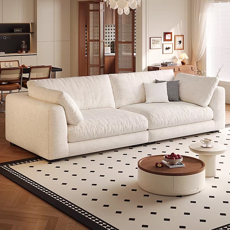 French-Style Cream-Colored Rhine Cloud Sofa for Small Living Rooms, Removable and Washable Chenille Fabric Sofa, 2026 New Model