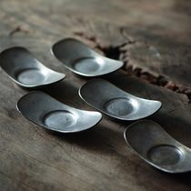 Early Lotus Hall hand-made Lingu silver glaze cup holder Silver color tea holder Pottery clay tea cup pad