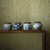 Early Lotus Hall Miyun small sealed pot Hand painted blue and white portable tea pot Wooden lid tea warehouse