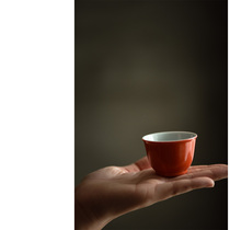 Early Lotus Hall hand-made persimmon red tea cup Ancient glaze foot mud pottery clay tea cup