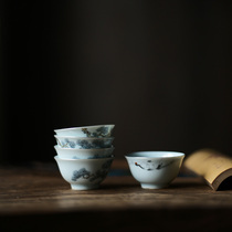 Taicu Lianhuatang hand-made pottery clay cup silver mouth along the tea cup hand-painted one crane and four Pine