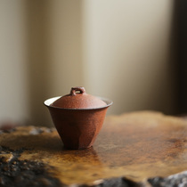  In the early days Lotus Hall Songfushe hand-made Huishan pottery clay cover bowl Made-up earth tea bowl