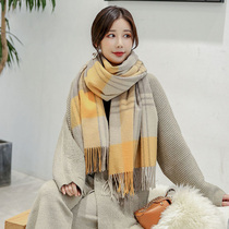 (100% cashmere)scarf womens autumn and winter British plaid wild thickened collar Korean version warm dual-use shawl