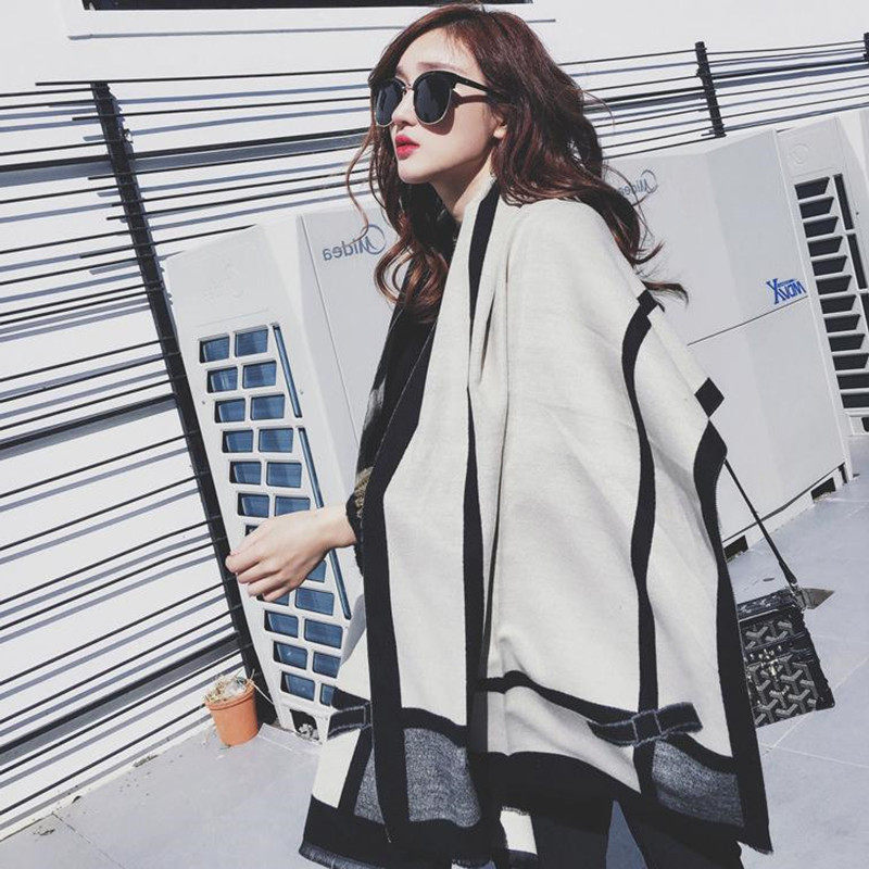 2019 new Korean version collage women's autumn winter cashmere thickened shawl double-use 100 lap warm oversized cloak-Taobao