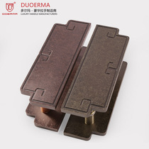 Glass large door handle Chinese copper large door handle solid wood door handle yellow ancient copper plate carving semi-circle handle