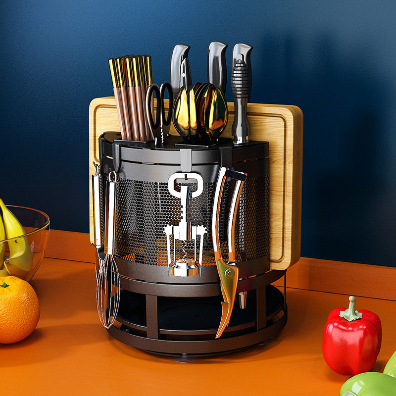 Rotatable knife rack rack kitchen countertop household kitchen knife seat chopsticks cage chopping board integrated multi-functional storage rack