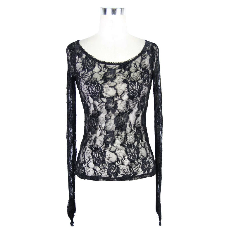 E DEVIL FASHION GOTHIC retro jacket refers to long -sleeved lace shirt T -shirt TT045