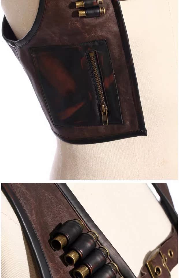 Q ╋ RQ-BL steampunk Steam-gothic vest da GOTHIC bao da SPM033CF - Dệt kim Vest áo vest nam thời trang