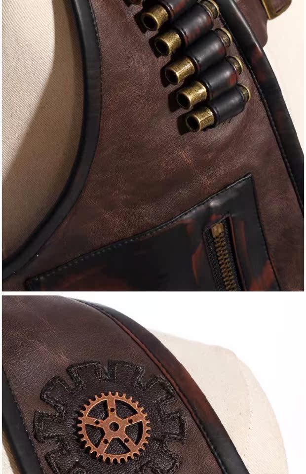 Q ╋ RQ-BL steampunk Steam-gothic vest da GOTHIC bao da SPM033CF - Dệt kim Vest áo vest nam thời trang