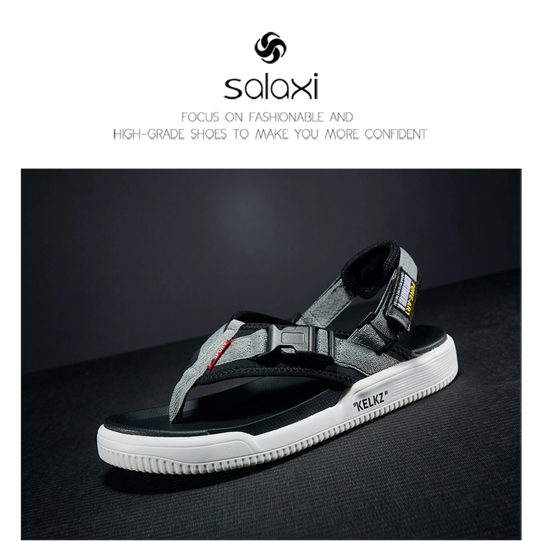 Giày nam Sha Lai Phiên bản Hàn Quốc của xu hướng dép xỏ ngón đế dày thoải mái đi dép toe Velcro Giày nam đế chống trượt - Sandal