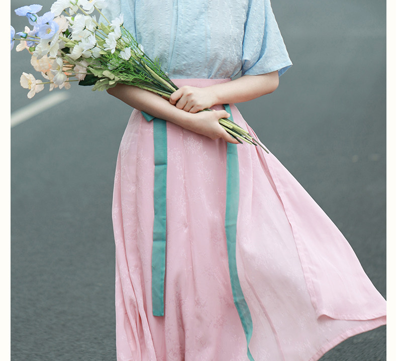 Китайцы одежда наборы 舒雅汉风|唐制圆领半袖衫唐褙子十破裙日常通勤汉服居家汉服蓝