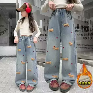 A05349 (ベイビーダンダン) 女の子冬服 新スタイルベルベット厚手ジーンズ 年間モデル ダックスフント