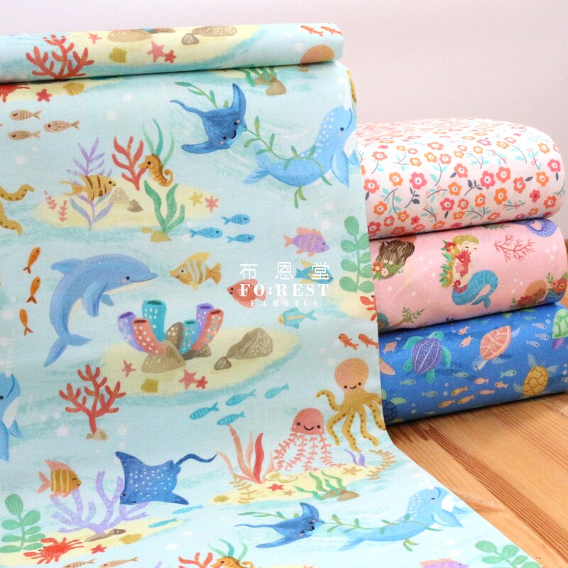 All-Cotton Fabric Little Fish Fairy Ocean Imported from the Usa Fish Turtle Dolphin Clothing Shirt Skirt Pants Handbag Half Yard