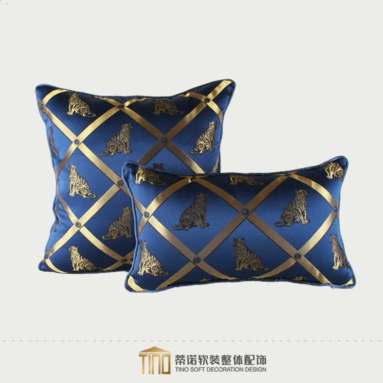 Mẫu phòng cao cấp chăn ga gối đệm khách sạn biệt thự Châu Âu hiện đại dệt sọc xanh quay vàng da báo - Trở lại đệm / Bolsters