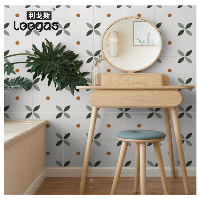 Green Leaf Little Flower Tile in Nordic Bedroom Dressing Room Balcony Anti Slide Ground Tile Kitchen Wall Tile 300