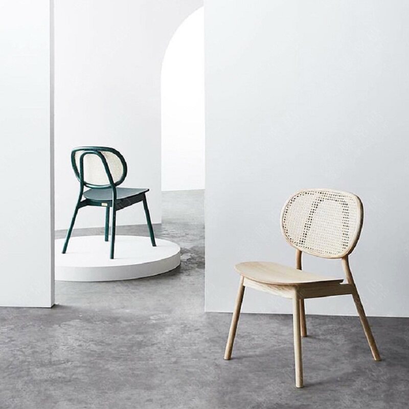 Nordic minimalist rattan dining chair solid wood outdoor chair backrest rattan retro pastoral style coffee shop garden table and chairs