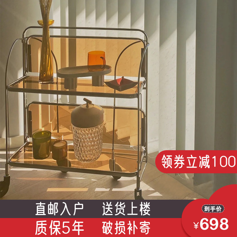 Medieval style vintage folding cart Changhong belt wheel storage side a few Nordic ins net red small dining cart rack - Taobao