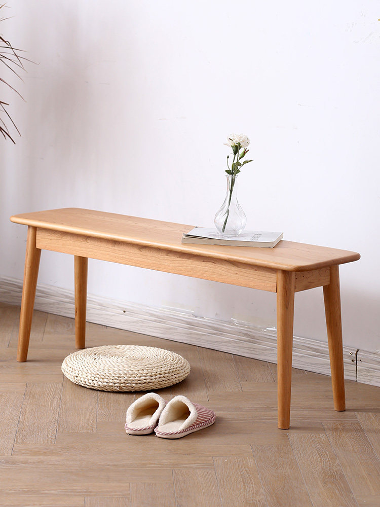 Nordic solid wood bench modern minimalist bedroom bed end stool dining table long bench home simple shoe stool