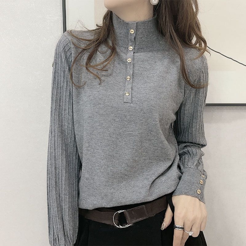 Half-Turtleneck Autumn and Winter New Knit Sweater for Women, Loose Fit, Outerwear Sweater, Stylish Base Knit Sweater with Long Sleeves