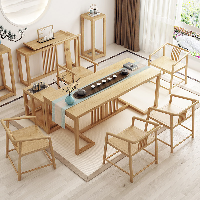 Solid wood tea table and chairs Composition Original wood color New Chinese 1 m 8 Balcony Home Kung Fu Small Tea Table A Few Zen tea table